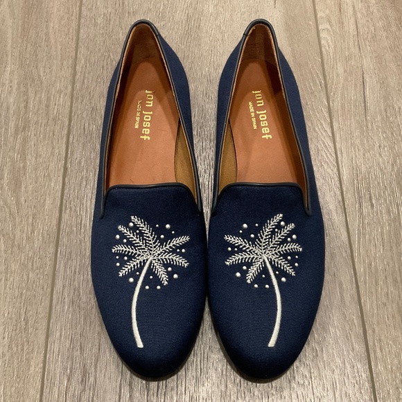 Jon Josef Loafer Blue Embroidered Palm Size 8.5 NWOT - Picture 1 of 9